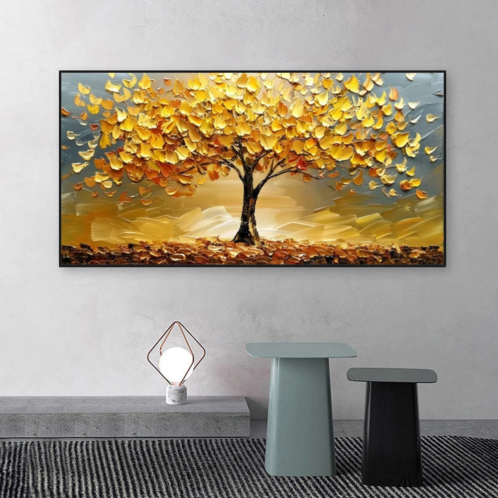 Abstract Golden Tree Prints Oil Painting on Canvas