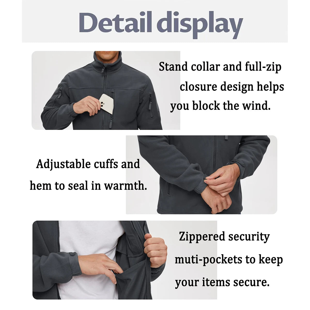 TACVASEN Men's Fleece Jacket Soft Warmth Windproof Full Zip Up Coat