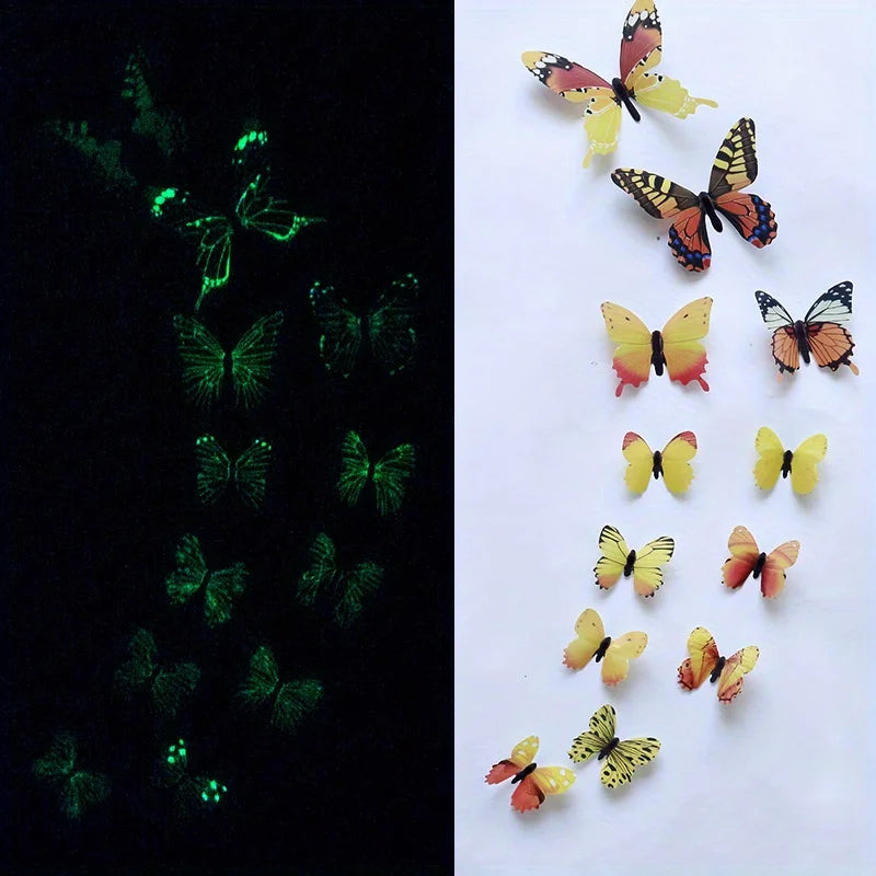 12Pcs Fashion 3D Luminous Butterfly Creative Wall Sticker