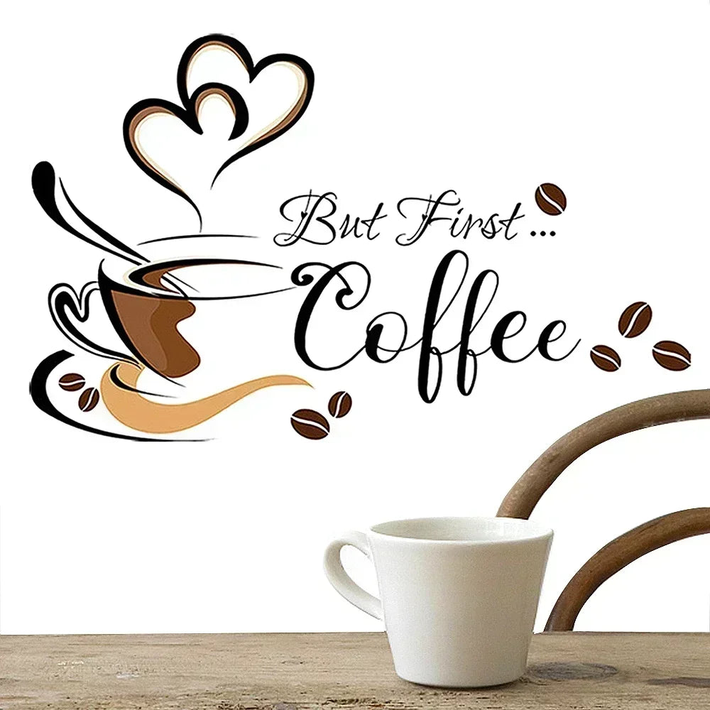Coffee Cup Pattern Wall Stickers DIY Cafe Restaurant Living Room