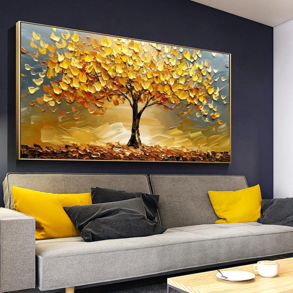 Abstract Golden Tree Prints Oil Painting on Canvas