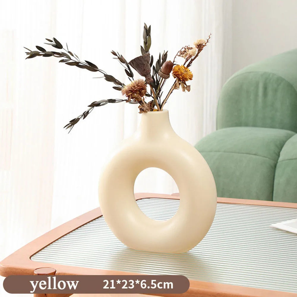 Donut Shape Flower Vase Oval Hollow Black Vases Fashion Home Living Room