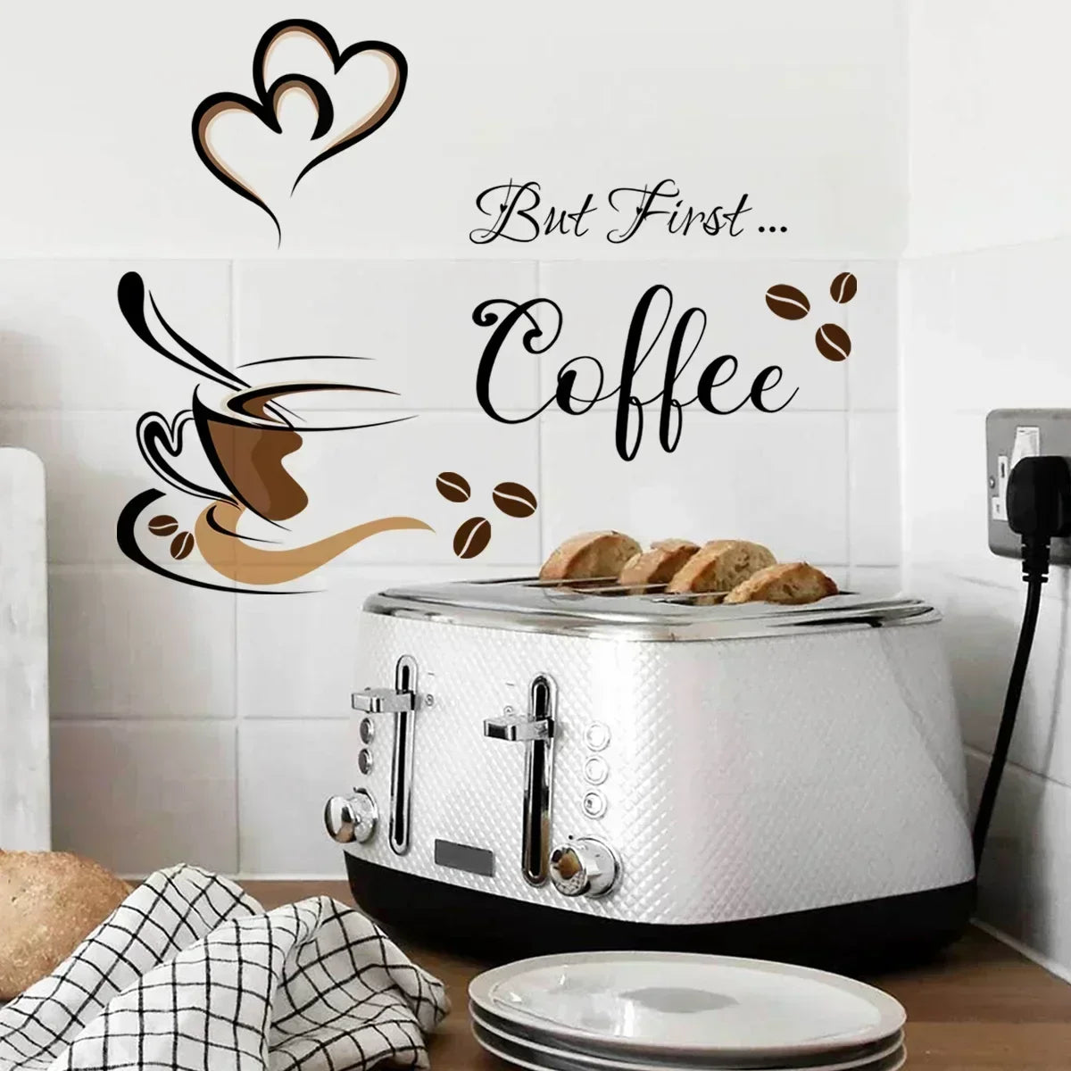 Coffee Cup Pattern Wall Stickers DIY Cafe Restaurant Living Room