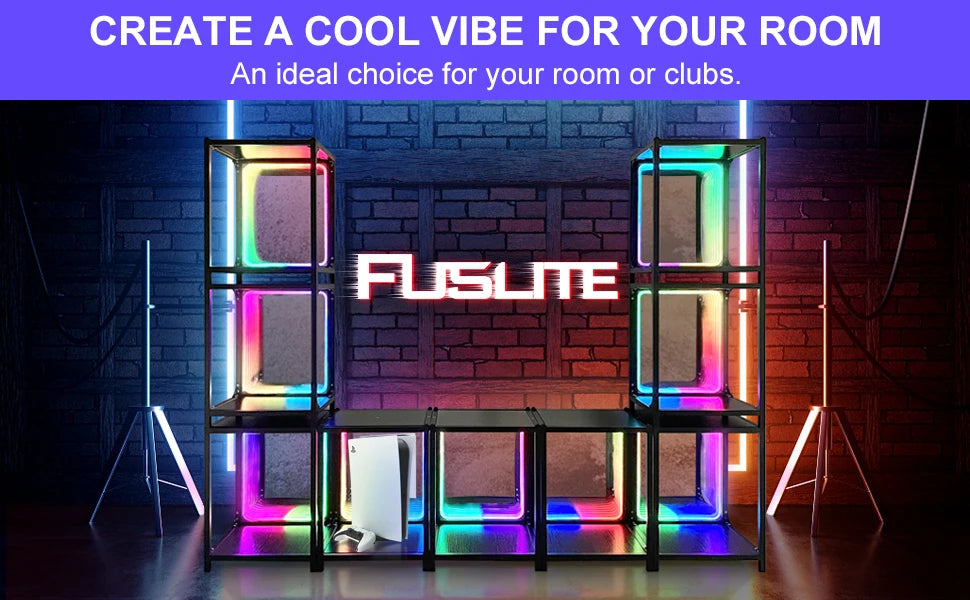 Storage Cabinet with LED Borderless Mirror Light, RGBW Display Cabinet, Adjustable Color Temperature