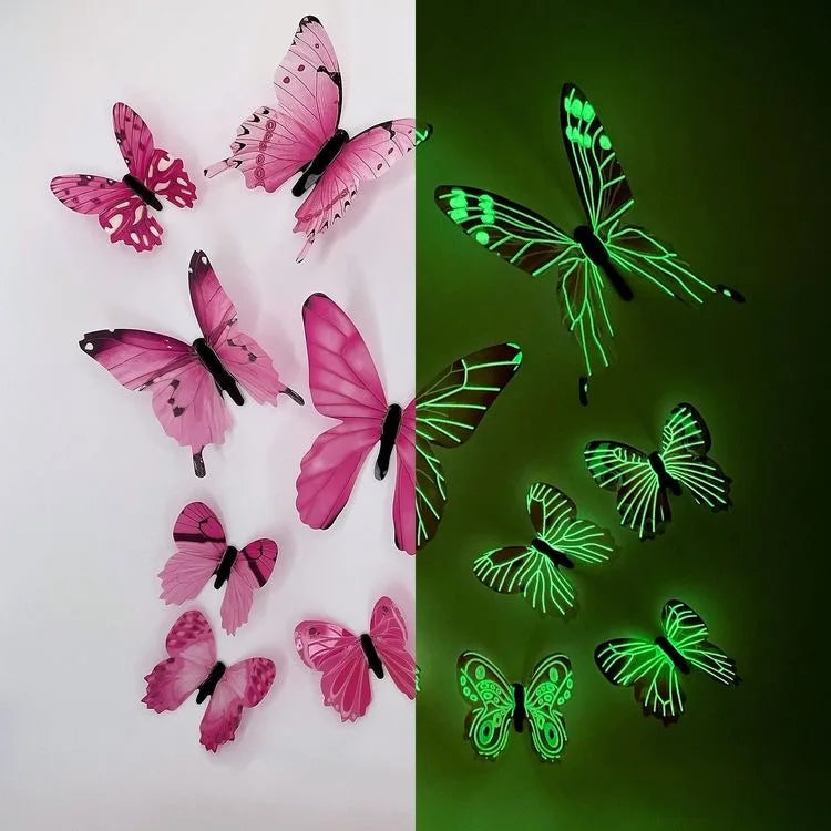 12Pcs Fashion 3D Luminous Butterfly Creative Wall Sticker
