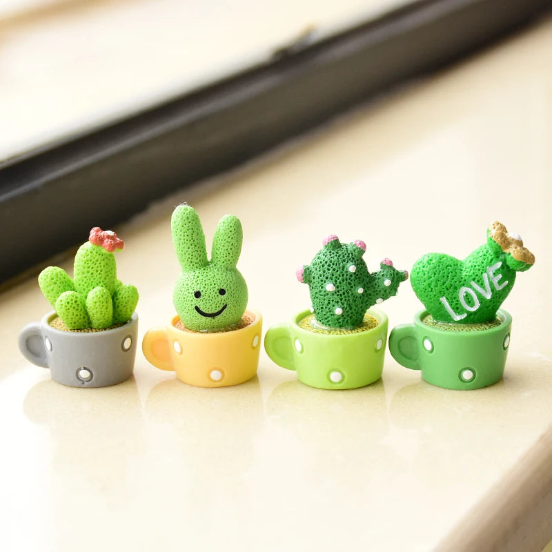 4Pcs/set Resin Succulent Cactus Mini Green Plant Bonsai Small Tree Pot