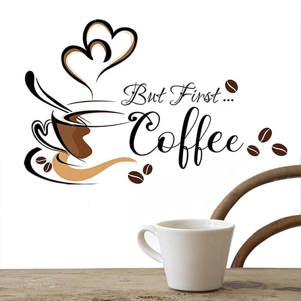 Coffee Cup Pattern Wall Stickers DIY Cafe Restaurant Living Room