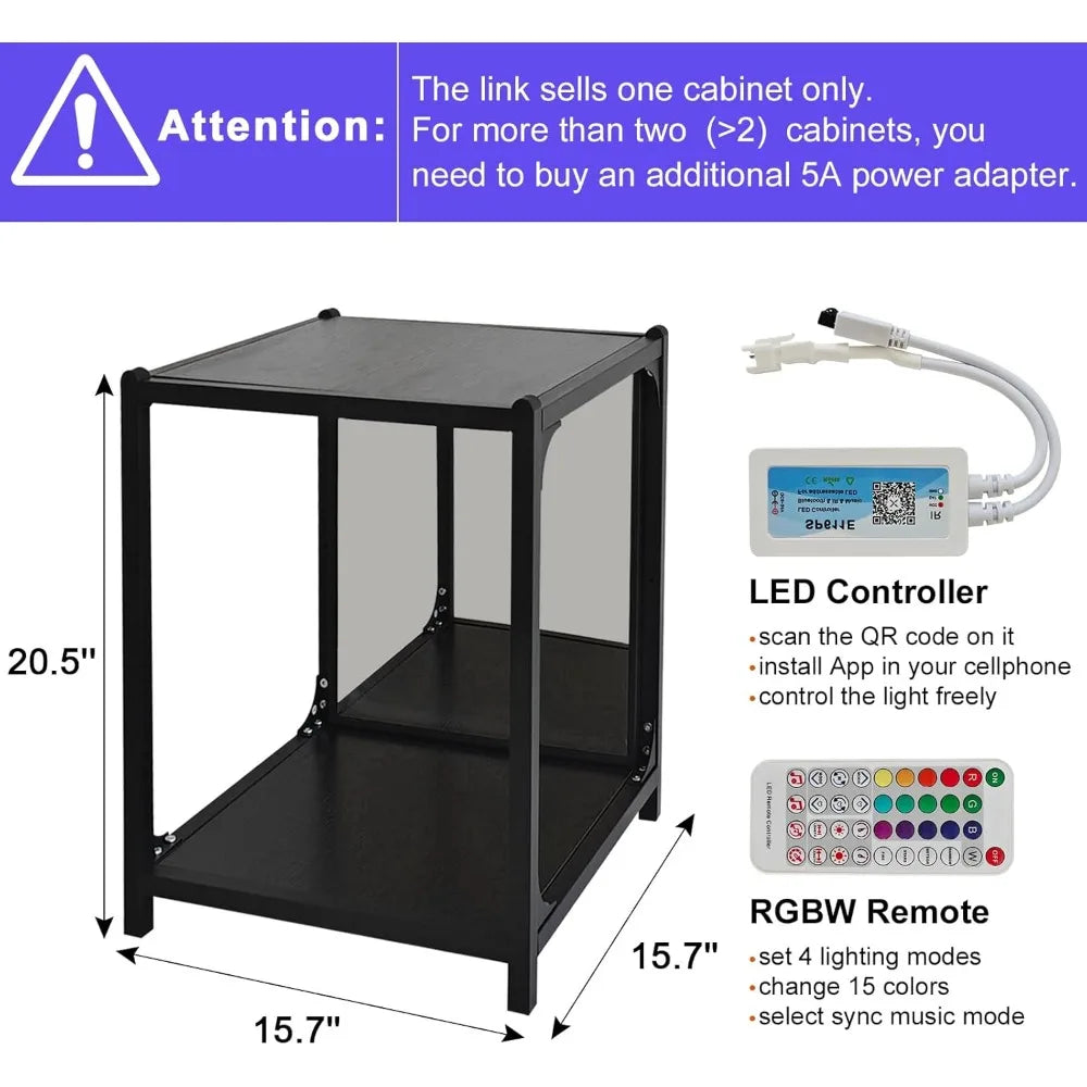 Storage Cabinet with LED Borderless Mirror Light, RGBW Display Cabinet, Adjustable Color Temperature