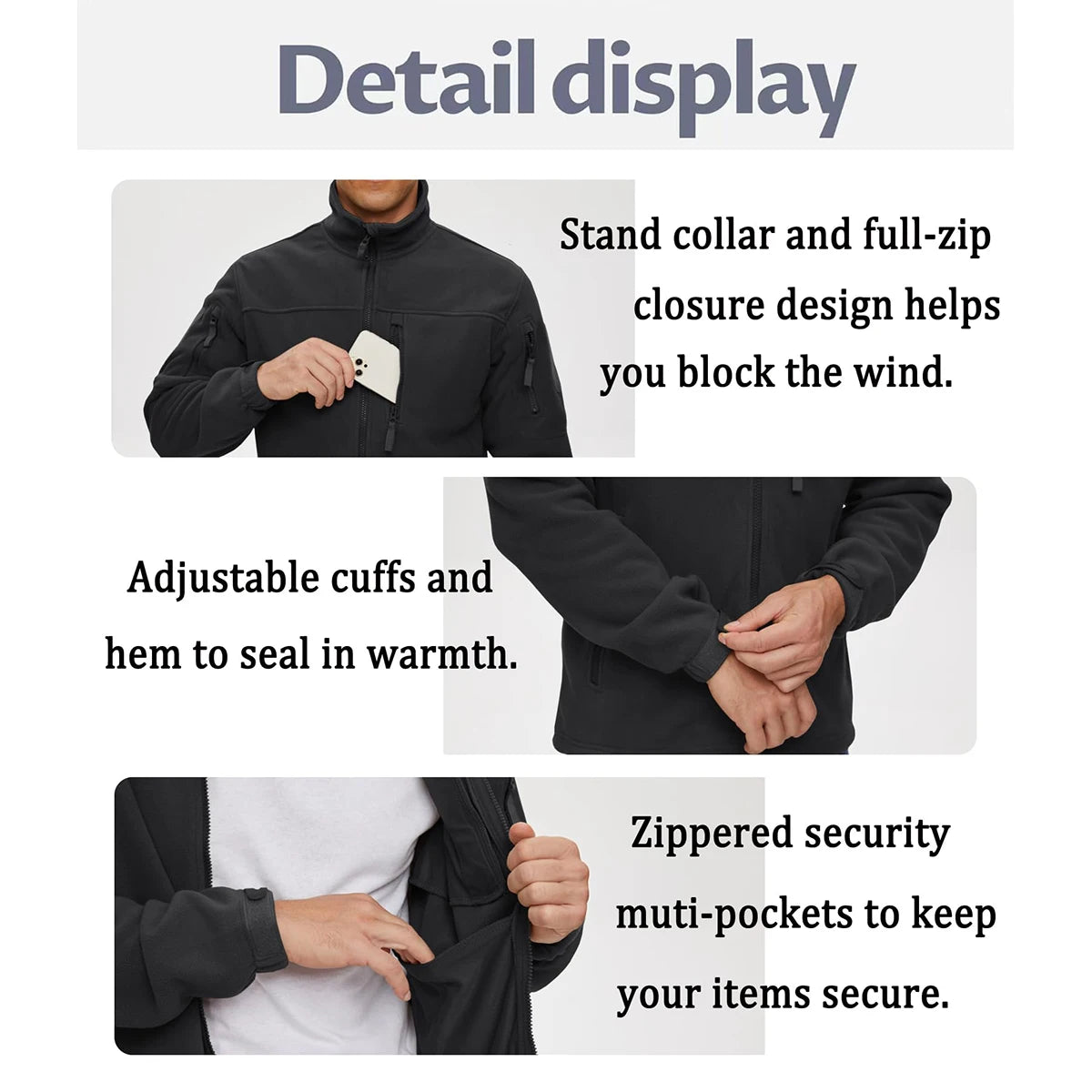 TACVASEN Men's Fleece Jacket Soft Warmth Windproof Full Zip Up Coat