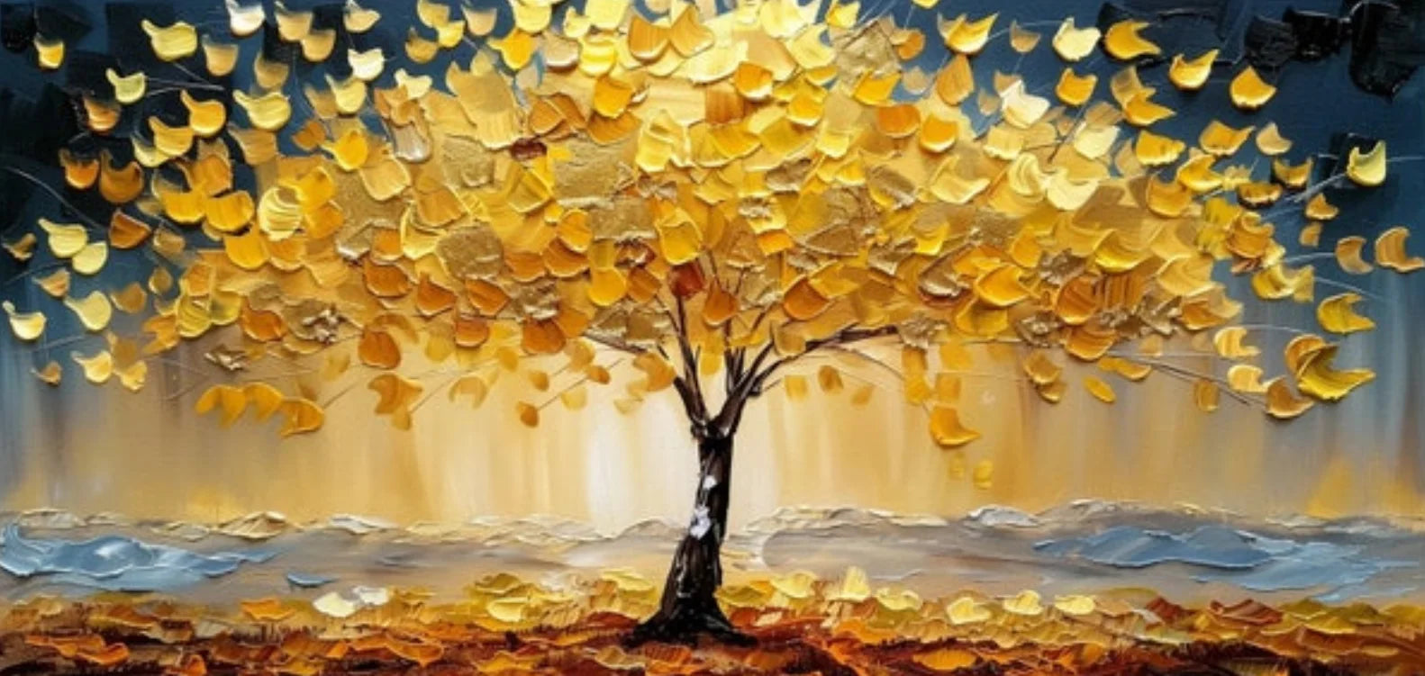 Abstract Golden Tree Prints Oil Painting on Canvas